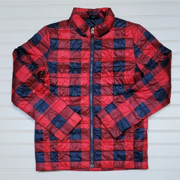Lands End Plaid ThermoPlume Packable Hooded Jacket